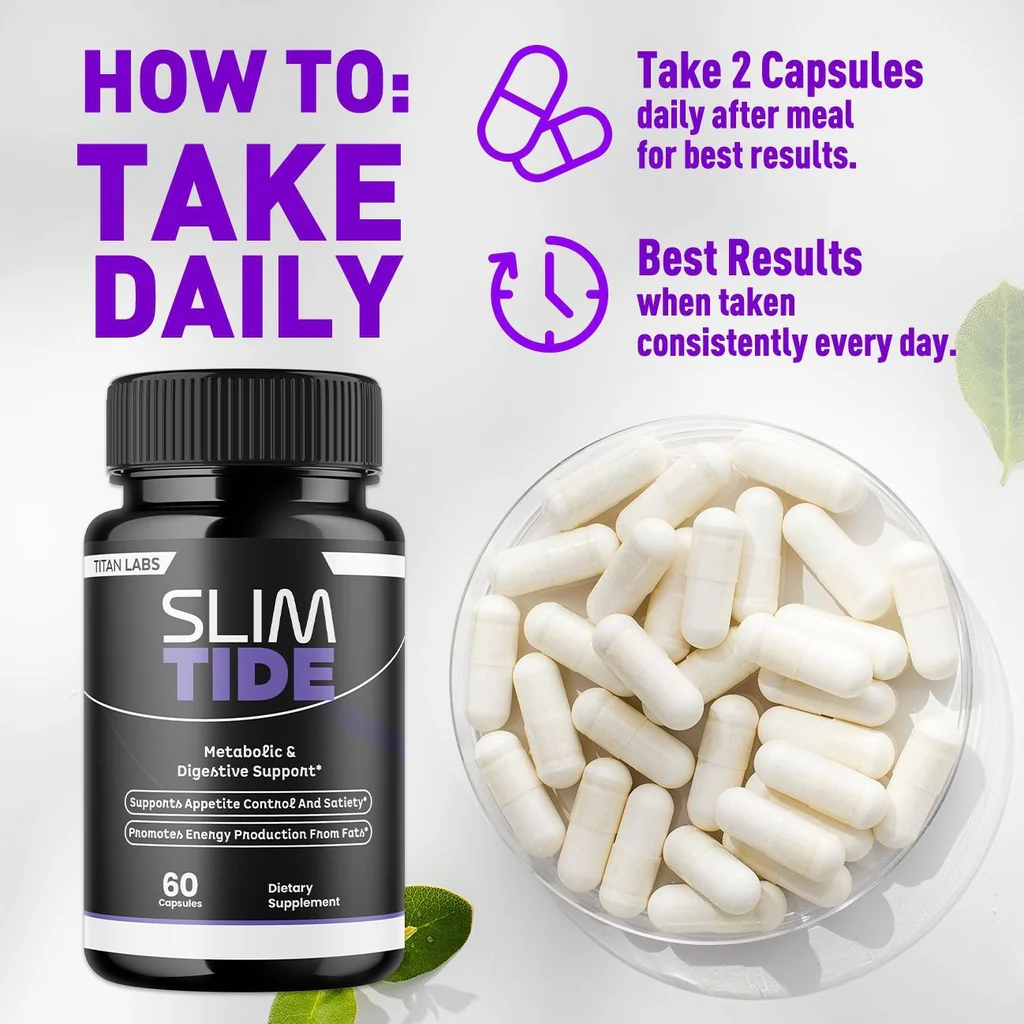 SlimTide dosage instructions showing daily capsule routine for best results